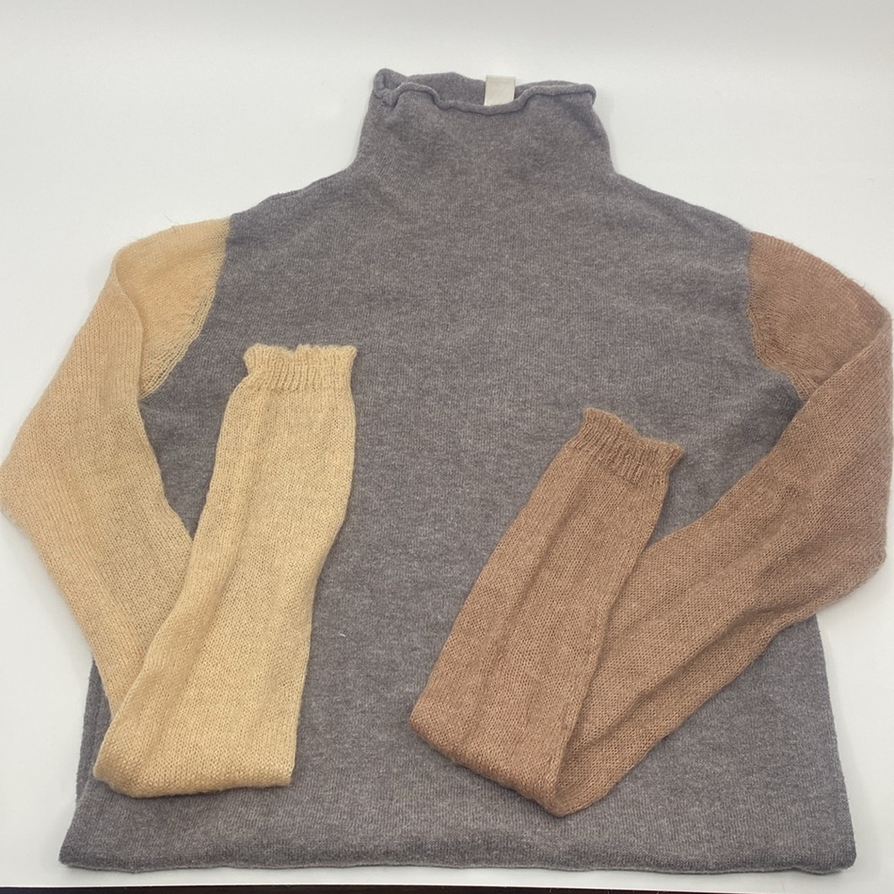 Shae colorblock mock turtleneck long sleeve tan brown sweater XS